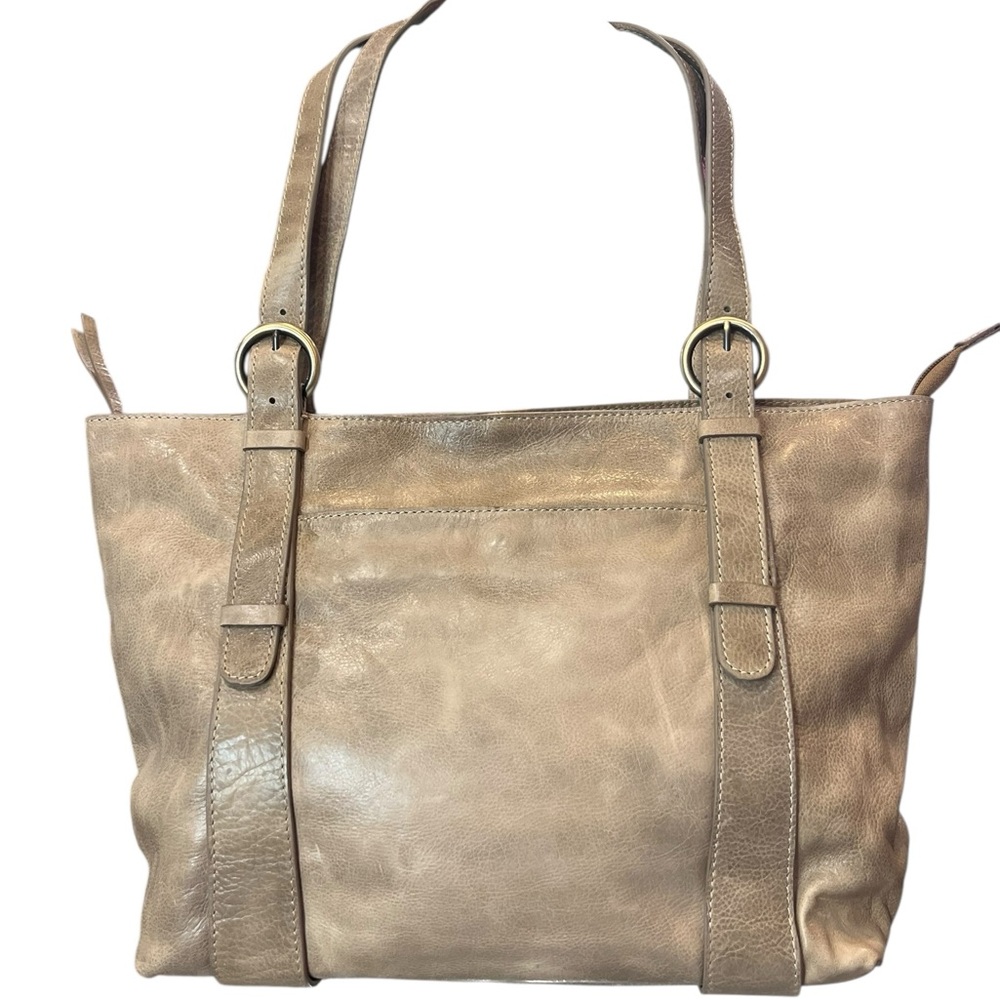 Nino Bossi Genuine Leather Taupe Tote Bag Floral Lined Shoulder Purse - Picture 2 of 11
